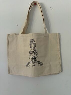 Canvas Tote Bag with Yoga Pose Print - Cream